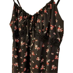 Romantic Black Whimsigoth Fairy Grunge with‎ Lace Babydoll Midi M Dress